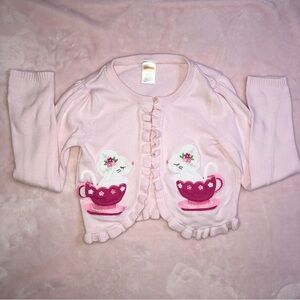 Gymboree Time For Tea Pink Cardigan with mice and Teacups  Girls Size 7